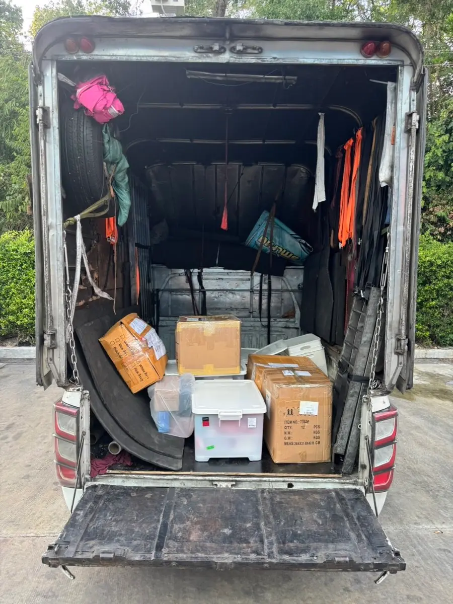 Boxes and supplies packed into the box truck